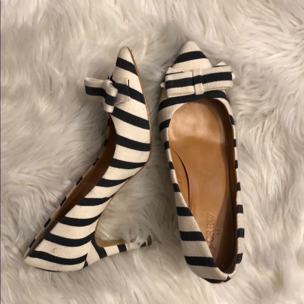 JCrew navy and cream striped pumps